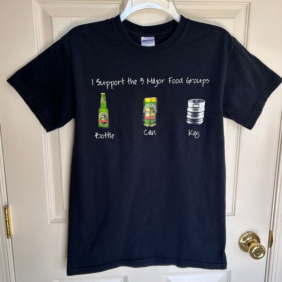 I Support the 3 Major Food Groups  Bottle Can Keg Black T Shirt Mem's Small - Picture 2 of 8
